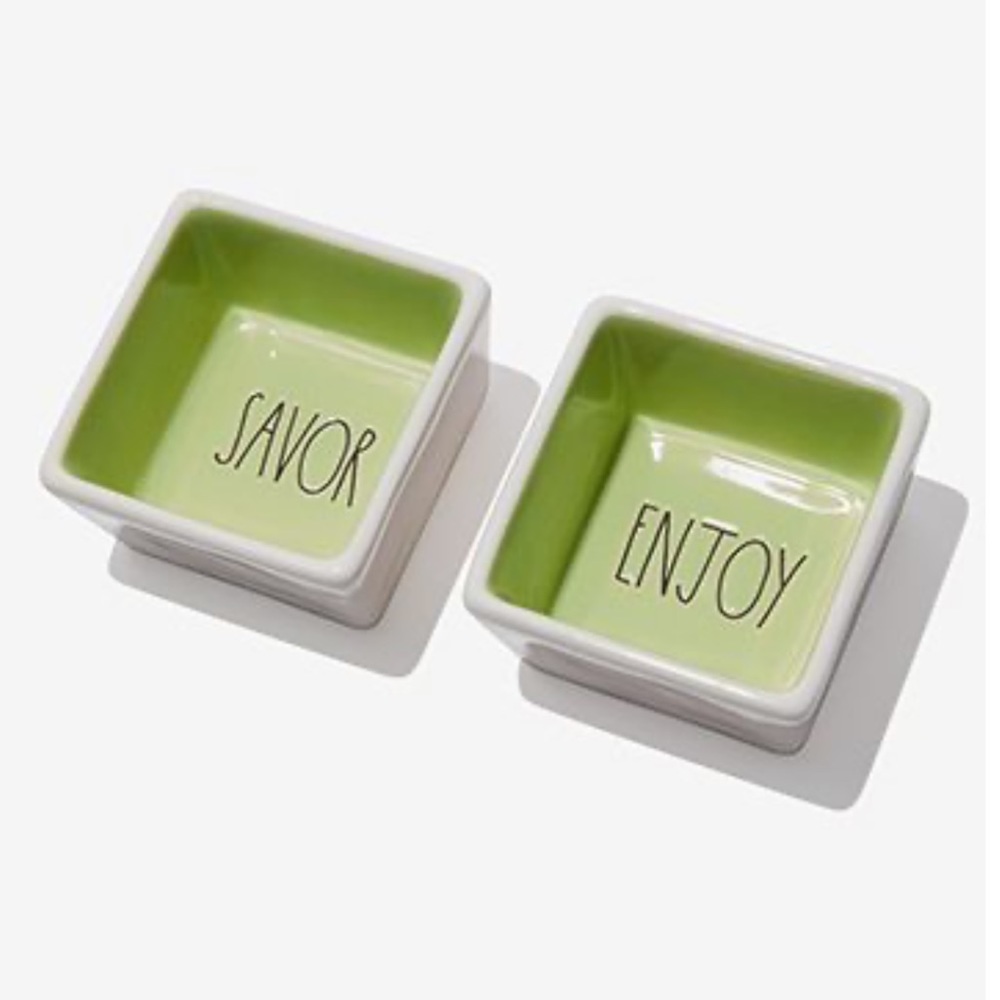 Rae Dunn Savor and Enjoy Stackable Dip Spice Snack Bowls Mint Green White